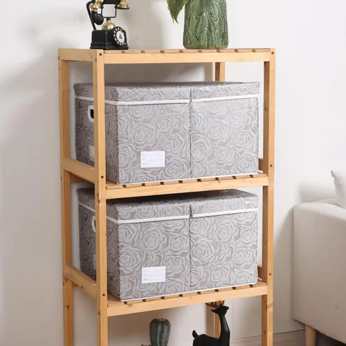 Miniatura 2 de PRANDOM Cajas de almacenamiento plegables jumbo con tapas, cubos de almacenamiento decorativos de tela, cestas organizadoras con asas de cubierta