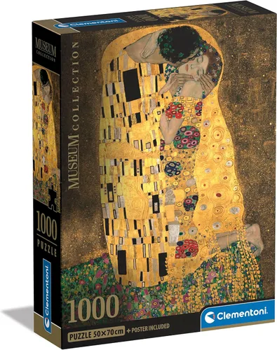 Clementoni Gustav Klimt The Kiss Puzzle 1000 piezas para adultos mayores de 18 años | Art Nouveau Gold | Póster incluido en el marco | Reciclado FSC