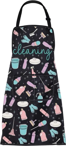 Miniatura 8 de FUSTMW Delantal con bolsillos, regalo de limpieza de casa, talla única, multicolor, moda, mujer (uso profesional y doméstico)