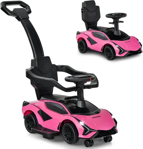 Miniatura 13 de INFANS 3 en 1 Coche de Paseo para Empujar, Silla de Paseo Licenciada Lamborghini para Bebés con Coche de Paseo Deslizante, Bocina, Música, USB, Negro