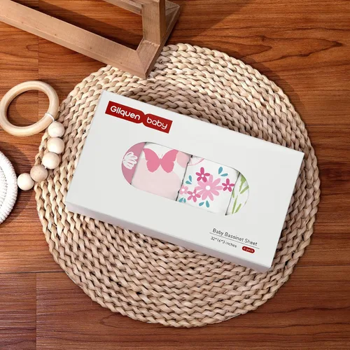 Miniatura 6 de Gllquen Baby Paquete de 4 sábanas de moisés, transpirable y acogedora, sábana bajera elástica para cuna de viaje, patrón floral de moda, sábanas