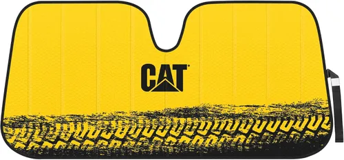 Miniatura 8 de Cat Parasol para parabrisas de automóvil/camión, parasol reflectante UV, color negro con rieles de neumáticos amarillos, tamaño jumbo 64 x 32