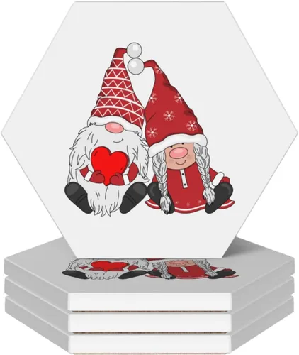 Miniatura 9 de Juego de 4 posavasos rojos de Navidad para mesa de café, tazas, bar, cerveza, escritorio, posavasos redondos de cerámica absorbente para mesa