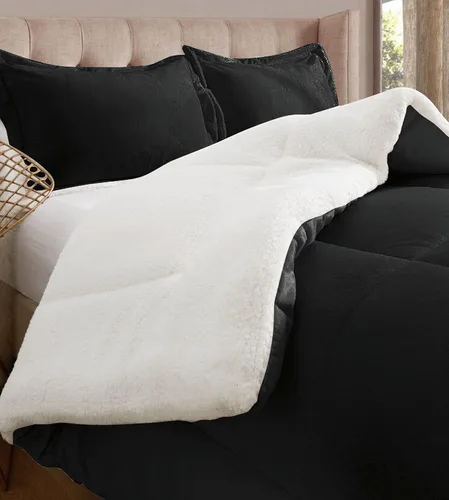 Elegant Comfort Juego de Edredón Sherpa Súper Suave de 2 Piezas de Calidad Premium, Peso Pesado Reversible Alternativa de Plumón Micro-Gamuza, Satén