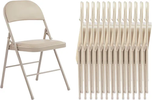 Miniatura 17 de Paquete de 2 sillas plegables, silla comercial apilable portátil, silla de cuero acolchada para interiores y exteriores con marco de metal Negro