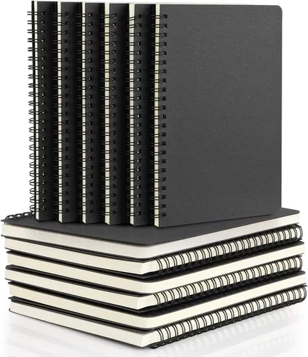 EUSOAR - Cuaderno con espiral A5, paquete de 12 de 5.5" x 8.3" con 120 páginas, cuaderno de viaje, cuaderno de escritura, cuaderno de notas, Negro