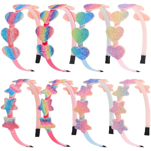 Miniatura 10 de XIMA 10 diademas de plástico con lazo de lentejuelas brillantes para niños, accesorios para el cabello Combinados