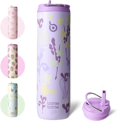 Miniatura 9 de BOTTLE BOTTLE Botella de agua aislada de 24 onzas con tapa de popote y asa para deportes, viajes, gimnasio, botellas de agua de acero inoxidable