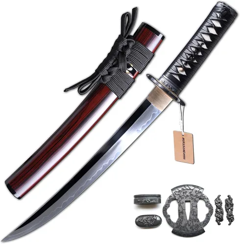 Miniatura 14 de MURASAME Espada Tanto Katana Corta de Arcilla Templada Acero T10 Hamon Real Muy Afilar Espiga Completa Hecha a Mano