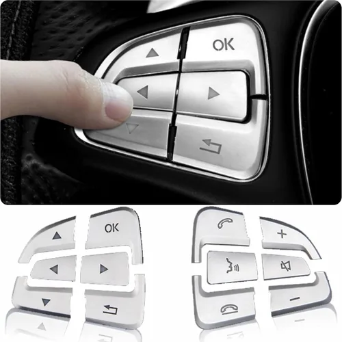 Miniatura 8 de Moldura de botón del volante de automóvil Decoración interior Compatible con Mercedes Benz SL GL GLA CLA CLS GLK SLK A B C E M G Class - Plata Plata