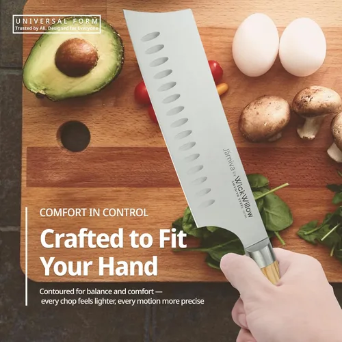 Miniatura 7 de WICKWILLOW Cuchillo Nakiri de 6.5 pulgadas, acero sueco 14C28N con mango de madera de olivo italiano, cuchillo para verduras para cocinar a base