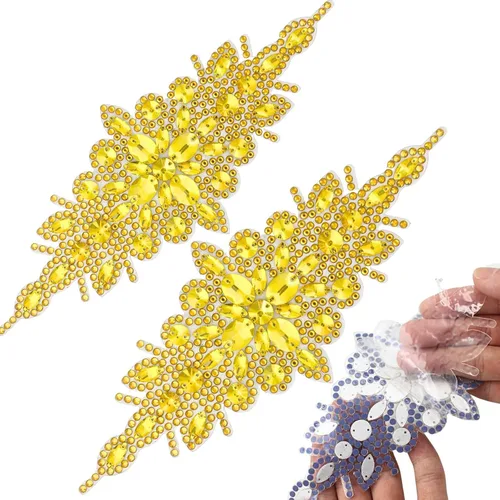 Miniatura 9 de PEARLY JUN 1 pieza de apliques de diamantes de imitación negros autoadhesivos, parches de cristal con adhesión térmica para ropa, adornos