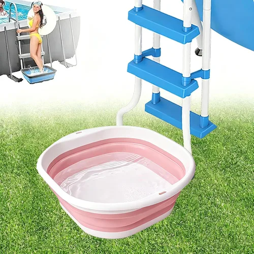 Miniatura 9 de Bañera de pies portátil para piscina, plegable, lavabo de pies para piscina, accesorios para piscinas sobre el suelo (baños azules)
