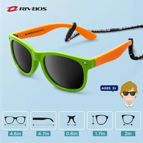 Miniatura 5 de Lentes de sol de goma Rivbos RBK004, flexibles, para niños lentes para bebés y niños de 3-10 (vidrio espejado disponible).