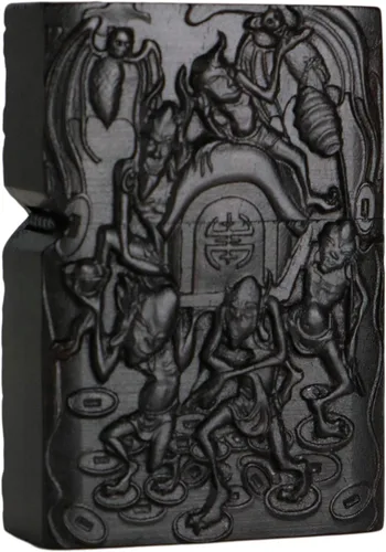 Miniatura 30 de Carcasa exterior tallada en madera negra de ébano natural para kit de inserción Zippo (Kwan Yin Goddess Dragon Phoenix)