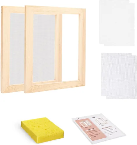 Miniatura 10 de Worown Kit de pantalla para hacer papel, 4 tamaños (A4, A5, A6, A7) molde de madera y cubierta con juego de malla, kit de marco para fabricación