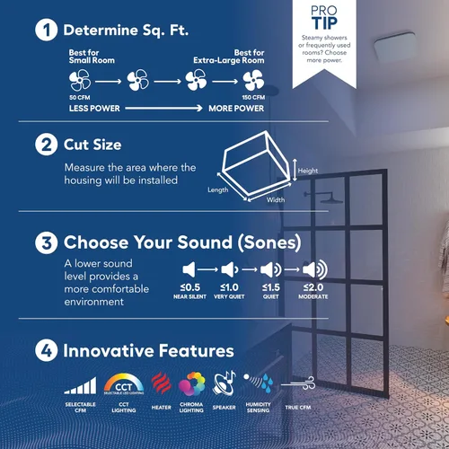 Miniatura 7 de Broan-NuTone Ventilador de escape de baño – Fácil adaptación sin acceso al ático, ultrasilencioso 0.7 sones, 80 CFM, Certificado ENERGY STAR