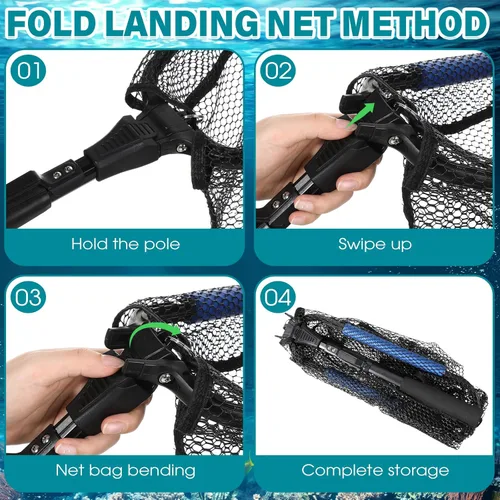 Miniatura 4 de Windyun 3 trampas de cebo de pesca plegadas, incluye red de aterrizaje de peces con mango telescópico, trampas cilíndricas hexagonales para peces