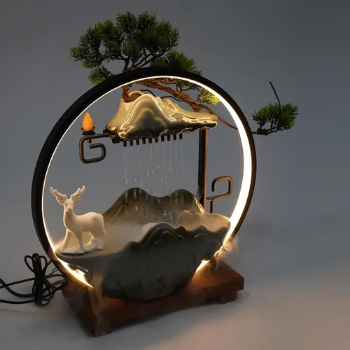 Miniatura 20 de 11.81 pulgadas Fuente de rocalla de mesa para interiores, cascada de bonsái, mini fuente de agua de rocalla con bomba automática y luz LED