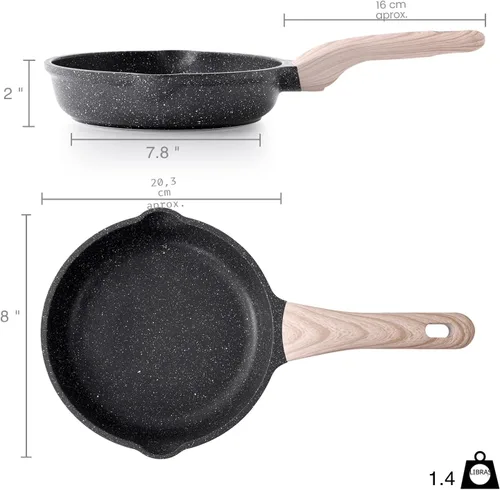 Miniatura 6 de Kordisen - Sartén antiadherente para saltear y freír, de 8 pulgadas, sartén pequeña para huevos y tortillas, saludable y no tóxica, compatible