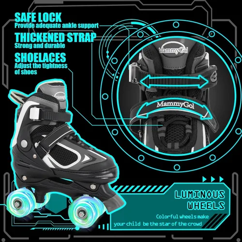 Miniatura 3 de MammyGol Patines de ruedas para niños y niñas, patines cuádruples de 4 tamaños ajustables para niños con todas las ruedas que se iluminan