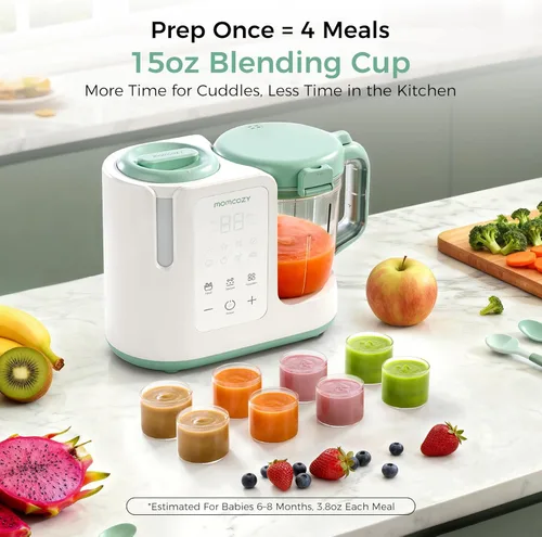 Miniatura 6 de Momcozy AutoMeal Procesador de Alimentos para Bebés – Procesador de Alimentos de Vapor y Mezcla Automática de Un Solo Paso, Taza Grande de 15 oz