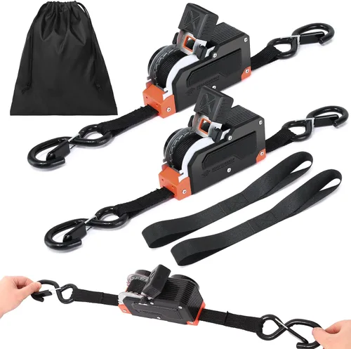Correas de trinquete retráctiles de doble extremo de 1 pulgada x 16 pies, correas de amarre autoretráctiles resistentes de 1500 libras, nailon