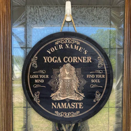Miniatura 6 de Artsy Woodsy Placa de pared de madera personalizada para estudio de yoga, Zen Den, sala de meditación, espacio de atención plena, letrero Namaste, 01