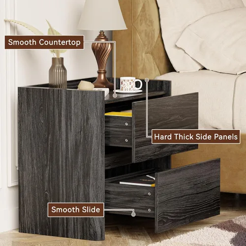 Miniatura 4 de Mesita de noche con 2 cajones de almacenamiento, mesa auxiliar moderna para dormitorio con asa recortada, mesitas de noche grandes para dormitorio
