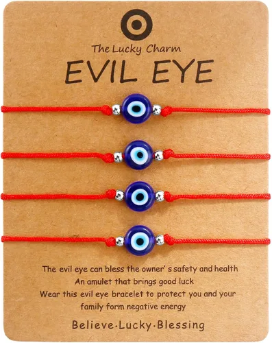 Miniatura 12 de SUMMER LOVE Paquete de Pulseras de Mal de Ojo Juego de 4 Tobilleras Cordón Negro Rojo Protección de la Suerte Pulseras Ajustables Hechas a Mano