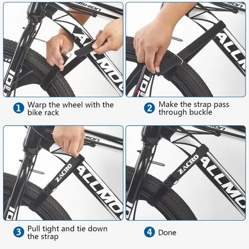 Miniatura 4 de Zacro Bike Rack Straps, 2/4 PCS Adjustable Bike Wheel Strap with Upgraded Gel Grip & Stonger Metal Buckle, 24/31.5 Inches Anti-Slip Bicycle Tire