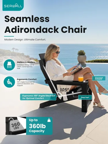 Miniatura 5 de SERWALL Sillas Adirondack modernas, sillas Adirondack HDPE sin tablas, respaldo sólido sillas de plástico para exteriores, textura similar a