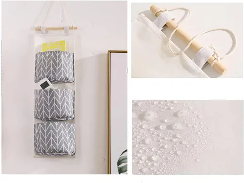 Miniatura 2 de Organizador para armario de puerta, 2 paquetes de bolsas impermeables para colgar en la pared con 3 bolsillos para cocina, dormitorio, baño (gris)