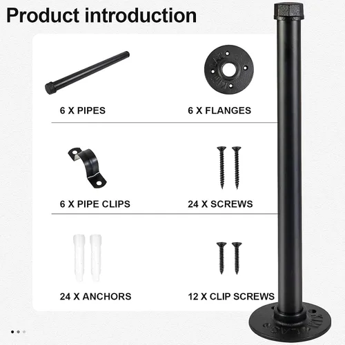 Miniatura 2 de 6 barras de ropa de tubería industrial de 12 pulgadas, perchero montado en la pared, negro mate