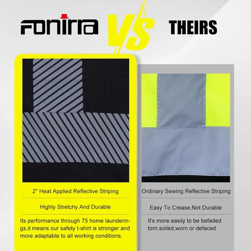 Miniatura 4 de FONIRRA Camisas reflectantes de seguridad de alta visibilidad para hombres ANSI Clase 3 Hi Vis, camisetas de trabajo de construcción de manga larga
