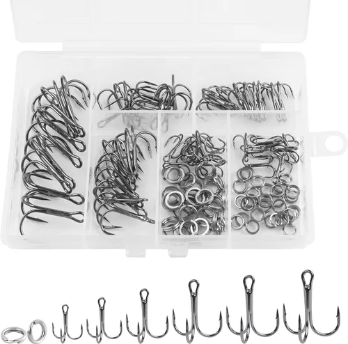Miniatura 8 de Kit de anzuelos de pesca de acero de alto carbono, juego de anillos de pesca agudos fuertes y afilados para trucha, lubina, señuelos de bagre, cebos