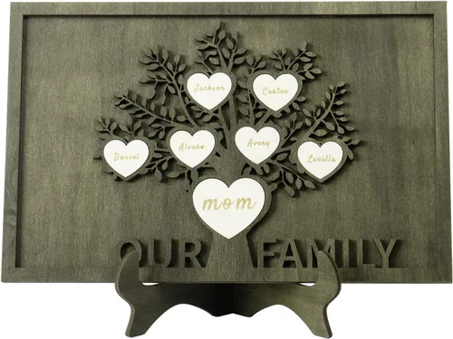 Miniatura 29 de Árbol genealógico con etiqueta de corazón, placas de madera grabadas personalizadas, regalos personalizados para madres, padres, escritorio, nombres