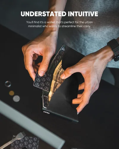 Miniatura 5 de VULKIT Billetera desplegable de metal para hombre, bloqueo RFID inteligente, tarjetero de crédito, cierre magnético, billetera triple de cuero