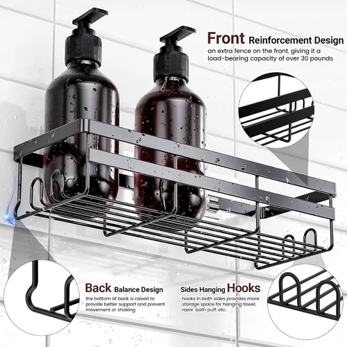 Miniatura 4 de WOWBOX Paquete de 2 organizadores de ducha – Estante de ducha colgante adhesivo – Organizadores y almacenamiento de baño y cocina, estantes de ducha