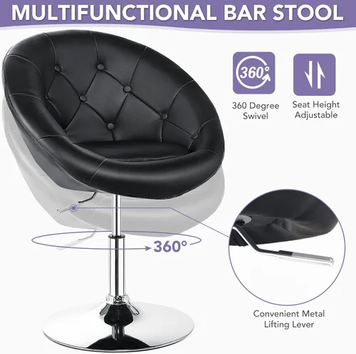 Miniatura 4 de Giantex Silla giratoria redonda de tocador, silla de maquillaje con altura ajustable y inclinación con respaldo, para uso en salones de belleza