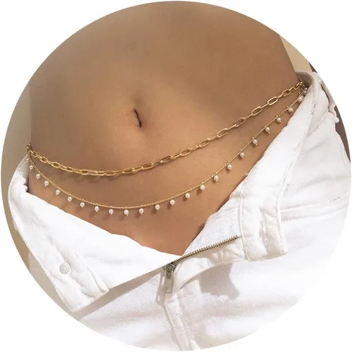 Waist Chain Layered Belly Waist Jewelry for Beach Bikini Adjustable Waist Belly Chain Summer Body Chain for Women Girls