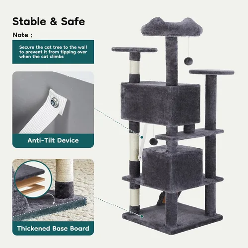 Miniatura 6 de DUMOS Torre de árbol para gatos de interior de 54 pulgadas, casa de mascotas de varios niveles para gatos grandes con 2 condominios, postes Azul