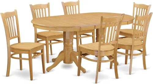 Miniatura 12 de East West Furniture VAGR9-OAK-W Juego de mesa de comedor de 9 piezas incluye una mesa de madera ovalada con hoja de mariposa y 8 sillas de comedor