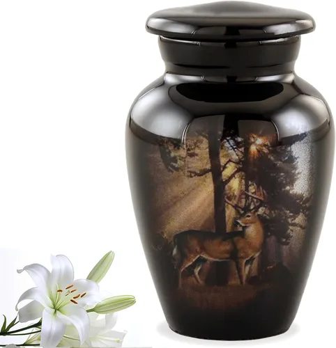 Miniatura 8 de Urnas de recuerdo de caza de venado con rayos de sol – Juego de 4 urnas mini de venado majestuoso para cenizas humanas – Urna de cremación