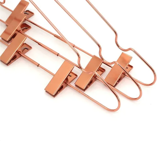 Miniatura 7 de Paquete de 10 perchas de 13 pulgadas con alambre de metal brillante dorado rosa con clips para almacenamiento y exhibición de camisas, abrigos