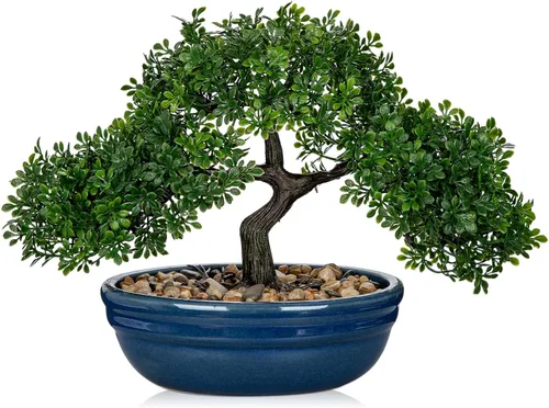 Miniatura 8 de Árbol bonsái artificial, enebro, plantas artificiales para interiores, pequeñas plantas falsas para decoración con macetas de cerámica