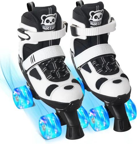 Miniatura 9 de Nattork Patines infantiles para niñas y niños, 4 tamaños ajustables de panda, patines cuádruples con todas las ruedas iluminadas, patines