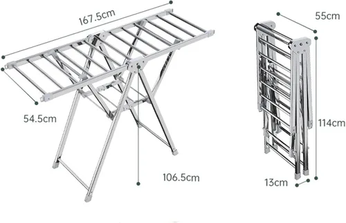 Miniatura 2 de TOMYEUS Estante de secado de ropa plegable de acero inoxidable para secadora de suelo, diseño de doble ala de 2 niveles, multifuncional, plegable