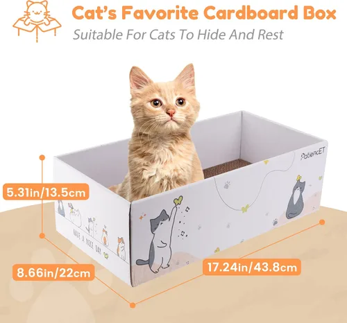 Miniatura 3 de PatiencET Paquete de 4 almohadillas para arañazos para gatos con caja, rascador de cartón para gatos de interior, rascador reversible con caja