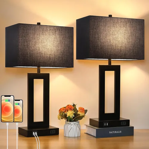 Miniatura 17 de TOBUSA Juego de 2 lámparas de mesa de 28 pulgadas de alto para salas de estar, modernas lámparas de mesa negras con control táctil para dormitorio